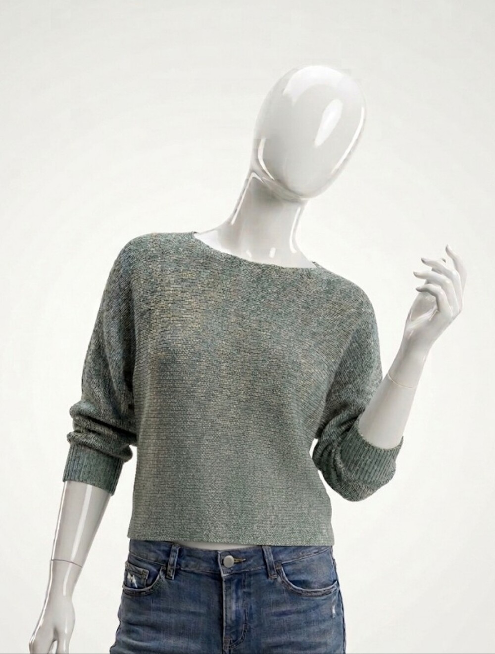 Mango Sage Green Knit Sweater Fits XS-SM Batwing Dolman Sleeve